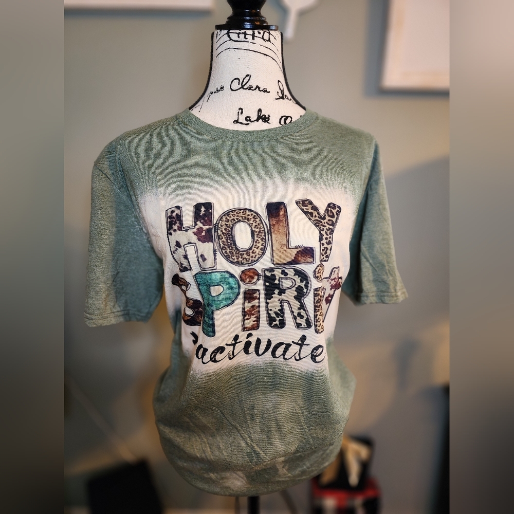 "Holy Spirit Activate" Bleached Tees - Size Large